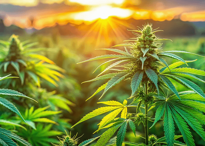 Cannabis field at sunset